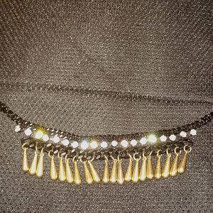 Black and Gold Chain Statement Necklace with Rhinestone Crystals